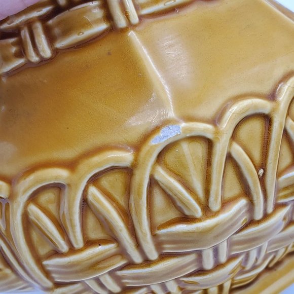 Mustard Yellow Basket Woven Glazed Decorative Tea Pot Cottagecore - Picture 6 of 13